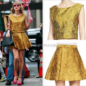 Alice + Olivia Vernon Gold Jacquard Skirt and Top